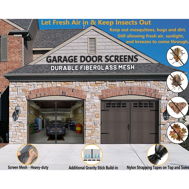 Premium Garage Door Screen for 1 Car Garage 10x8ft, Durable