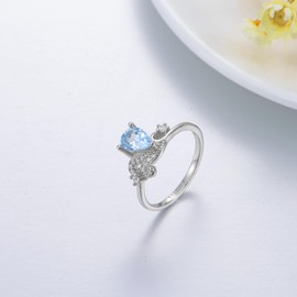 LONAGO Aquamarin Ring für Verlobung 925er Sterlingsilber Künstlicher Aquamarin Geburtsstein März Ring für Damen (8)