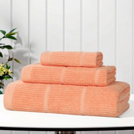 Superior Milo Smart Twist Viscose Cotton Blend Medium Weight Towels, for Guest Bath,V Bathroom, Spa, Quick Dry, Ultra-Soft Towels, Bath Essentials, Ribbed Design, 3 Piece Assorted Towel Set, Peach