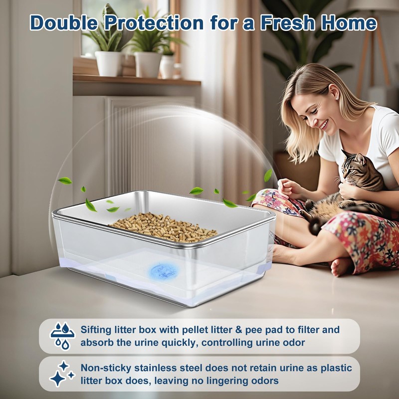 23.6”x15.7”x6” SuzziPaws Stainless Steel Litter Box with Odor Control System,