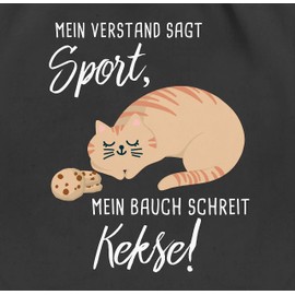 Shirtracer - Gym Bag Backpack - Sayings Statement - Mein Bauch schreit Kekse! Cat, 1 black