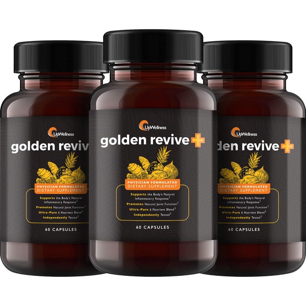 UpWellness Golden Revive + Joint Support with Quercetin, Magnesium, and Turmeric - 3 Pack - 6 Active Ingredients for Joint and Muscle Care - Physician Formulated