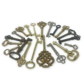 Metal Magery Skeleton Key Set Reproduction for Antique Furniture - Cabinet Doors, Grandfather Clocks, Dresser Drawers, Roll Top Desk Locks | Set of 20 Keys