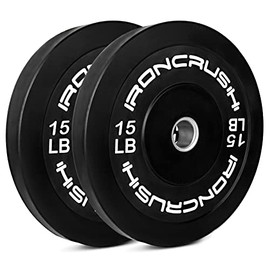 Iron Crush Olympic Bumper Plates Set - Virgin Rubber Weights for Strength Training - Stainless Steel Inserts, Fits 2" Barbells - Low, Dead Bounce for Safety - 10lb to 45lb - Sold in Pairs