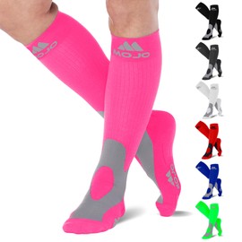 Mojo Compression Socks for Women and Men 20-30mmHg Plus Size - Extra Wide Calf Opaque Compression Stockings for Nursing, Lymphedema, Varicose Veins Circulation - Pink, 7X-Large - A601