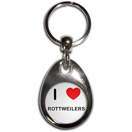 BadgeBeast.co.uk I Love Heart Rottweilers - Chrome Tear Drop Shaped Double Sided Key Ring