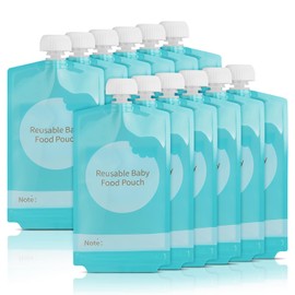 Kirecoo Reusable Baby Food Pouches - 12PCS 7oz Refillable Baby Food Storage Pouches, Squeeze Homemade Organic Applesauce Yogurt Smoothie Puree Storage for Kids Toddlers, Washable Freezer Safe