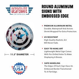 Desperate Enterprises Captain America Aluminum Sign with Embossed Edge - Nostalgic Vintage Metal Wall Décor - Made in USA