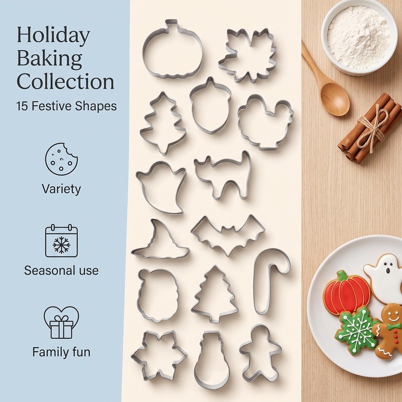 15 Pcs Thanksgiving Halloween Holiday Stainless Steel Cookie Cutters