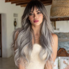 Smilco 2025 Low-priced Wholesale Selling Wig Factory Silver-gray Price Heat-resistant Fiber Synthetic Wig SM7610color: Silver, Stretched Length: 24"