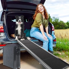RUBLELITIE Dog Ramp for Cars SUV Truck-17.3x71in Heavy Duty Foldable Pet Stairs with Non-Slip Surface Safety Side Rails Portable Lightweight Design for Large Dogs up to 270lbs (63" L x 17.3" W)