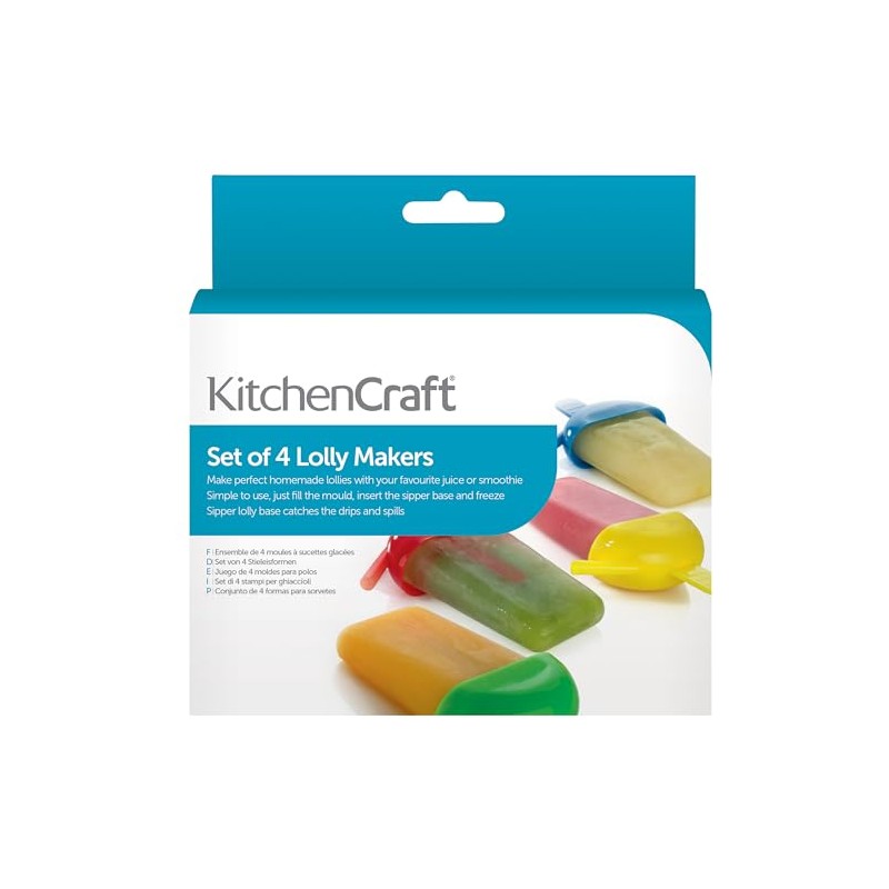 KitchenCraft Ice Lolly Mould with 4 Sipper Handles, BPA Plastic,