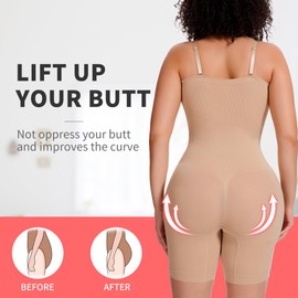 JOYSHAPER Tummy Control Shapewear Bodysuit With Built-in Bra for Women Seamless Mid Thigh Full Body Shaper Compression Shapewear Nude L