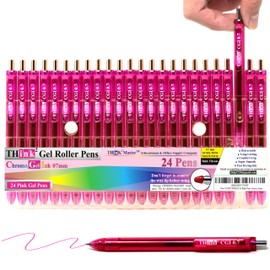 THINK2MASTER [24 Pens - Pink Ink] Think2 0.7mm CGI Retractable Gel Pens. (24 Pink) Medium Point Rollerball Pens with Smooth Quick Drying Ink.