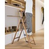 BIBKOKE Step Ladder Folding 3-Step Woodgrain Finish Aluminum Foldable Step