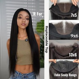 ISEE Block Wig Glueless Wigs Human Hair Pre Plucked Pre Cut 9x6 Skin Lace For Optional Replaceable Tops 20 Inch