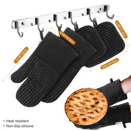 Oven Mitts and Pot Holders Set, 4PCS Extended Kitchen Oven Mitts, Silicone Textured Oven Gloves, Microwave Gloves 500 °F Heat Resistant Safe for Baking,Cooking, BBQ