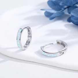 MEDWISE Opal Earrings for Women 925 Sterling Silver White Gold Hoop Earrings Small Hoop Earrings Huggie Hoop Earrings for Women Hypoallergenic Earrings Opal Jewelry Christmas Gifts for Women