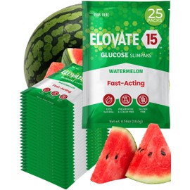 Elovate 15 Fast-Acting Glucose Packets - Quick Dissolving, Gluten-Free 15g of Glucose Powder for Sugar & Energy Dips - Oral Dextrose Powder for Kids & Adults, 25 Slimpaks, Watermelon