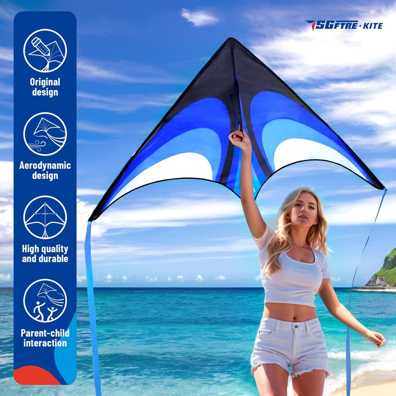 SGftre Red Green Blue Three Piece Large Delta Kite,Extremely Easy