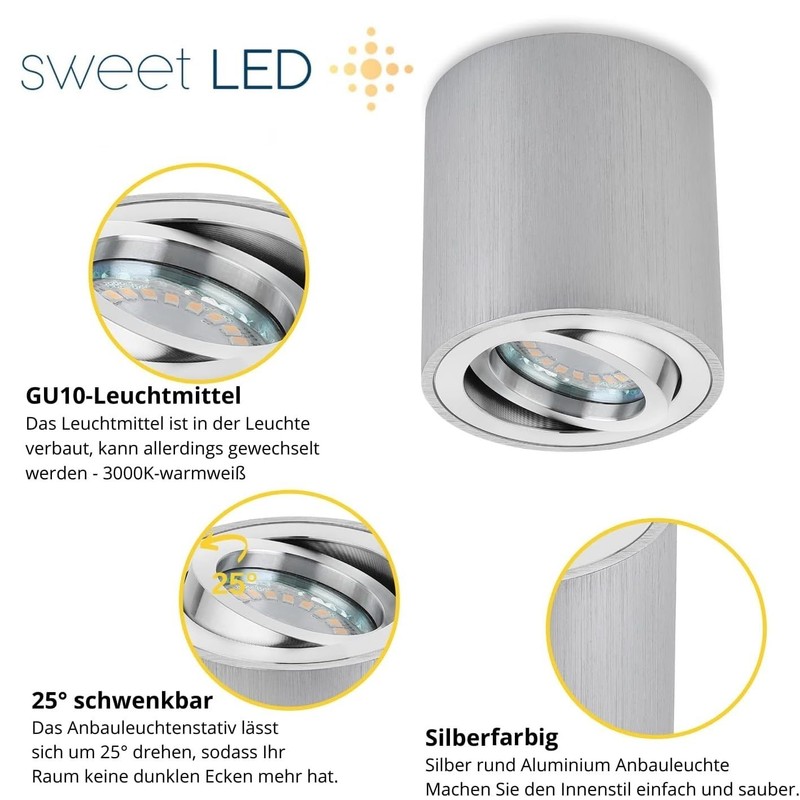 Sweet-LED Surface Light Round Square Includes GU10 5W 450 Lumen