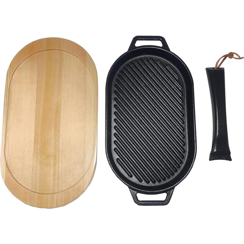 JAQKITU Oval Cast Iron Frying Pan for Steaks and Vegetables
