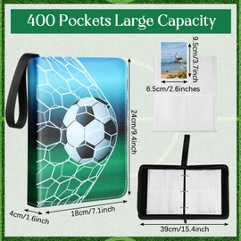 Humyoun Card Binder 4/9 Pocket PU Waterproof Trading Binder for 400/900 Portable Album Holder with Zipper Wristband Card Organizer Book Case for Graduation Gifts(Soccer Style,9.8 x 7.7 x 2 Inch)