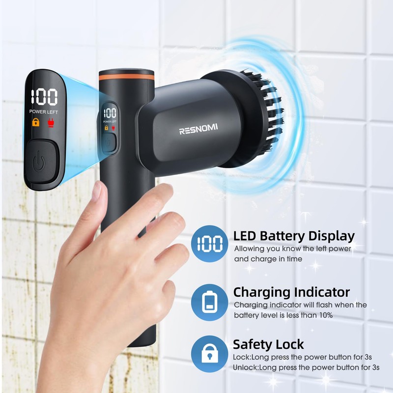 Electric Spin Scrubber, Cordless Bathroom Cleaning Brush, 2 Speeds