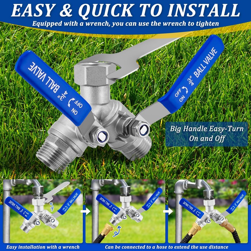 304 Stainless Steel Garden Hose Splitter 2 Way Heavy Duty,