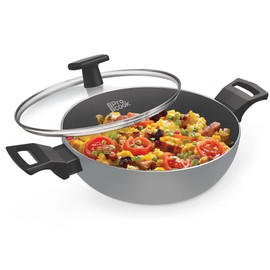 MILTON Pro cook Black Pearl Non-Stick Kadai with Glass Lid & Handles, 26 cm 3.4 Litre, Induction Base & Gas Compatible, 3 Layer Cookware for Cooking, Frying, Serving Kadhai