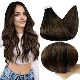 Full Shine Remy Hair Extensions Tape In 1B Off Black Ombre 6 Chestnut Brown Invisible Tape In Hair Extensions 20 Inch Tape In Real Silky Hair Extensions 20 Pcs 50 Gram Natural Human Hair For Party