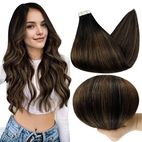 Full Shine Remy Hair Extensions Tape In 1B Off Black