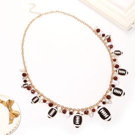 boderier Game Day Necklace Long Enamel Football Beaded Charm Necklace Football Pendant Sports Fan Jewelry