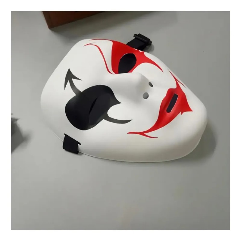 Máscara de Demonio Blanca para Halloween con Detalles Rojos