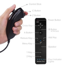 Wii Nunchuck Remote Controller 2 Pack with Motion Plus Compatible with Wii & Wii U Console | Wii Remote Controller with Shock Function (Black + Blue)