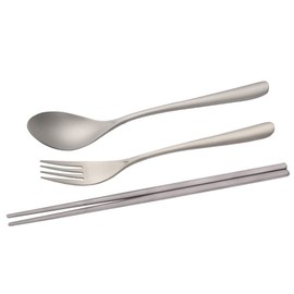 ORIGINCOM TI600SET3 Titanium Spoon, Fork & Chopsticks 3-Piece Cutlery Set, High Strength, Ultra Lightweight, Durable, Corrosion Resistant, Heat Resistant, Camping, Outdoors, Travel