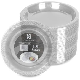 KITCHHOMES 6 Inch Clear plasic Compostable Plates - 100 Pack for Dessert, Appetizers, BBQ, Party, Travel, and Events - Microwave Safe & Recyclable Eco-Friendly & Disposable Plates