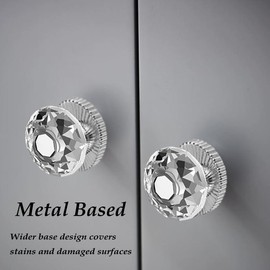 CcHhyyt Crystal Self Stick Knobs for Mirror Cabinet Adhesive Handle for Dresser Drawer Cupboard 40mm Crystal Knobs Adhesive Diamond Shaped Glass Knobs (2pcs,Clear and Silver)