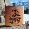 The Mountain Calls Hip Flask Wood with Engraving. Gift Skiing