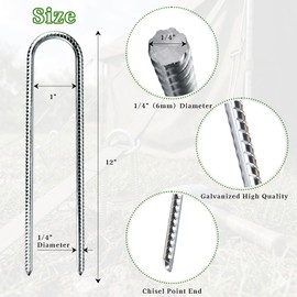 Asyusyu Heavy Duty 12 Inch Metal Tent Stakes,12 Pack Galvanized Steel Camping Stakes with 1 Inch Hook,Rust Resistant Ground Stakes for Tents,Tarps,Canopies,Inflatables,Yard Decorations,Outdoor Camping