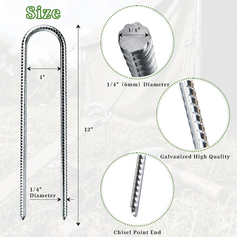 Asyusyu Heavy Duty 12 Inch Metal Tent Stakes,12 Pack Galvanized