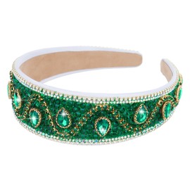 Esitrormi Green Rhinestone Headband Women Girls Sparkly Bling Diamond Jeweled Padded Headband St.Patrick's Day Christmas Holiday Hair Accessories Emerald Green Gifts for Women