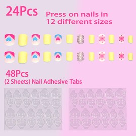 Generic BenePoint Press On Nails, 24Pcs Reusable French Tip Nails with 48Pcs (2 Sheets) Nail Adhesive Tabs, Square ABS Plastic Fake Nails Coffin Nails Tips& Almond Nail Tips Full Cover (colorful)