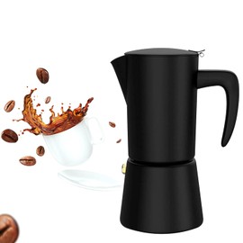 Italian Coffee Moka Pot Espresso, Stainless Steel Stovetop Espresso Maker for Camping or Home Use, Induction Moka Pot 6 Cups (10oz/300ml), Black