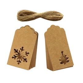 50 Pieces Paper Gift Tags Kraft Hang Labels Christmas Tree Snowflake Shape Hanging Labels with Twines String for Gift Wrapping