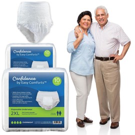 Confidence Absorbent Underwear for Seniors, Perfect for Day or Overnight use, Safe for Sensitive Skin, Cotton Liner, Discreet Protection for Men and Women, Size 2XL, 20 Count by Easy Comforts