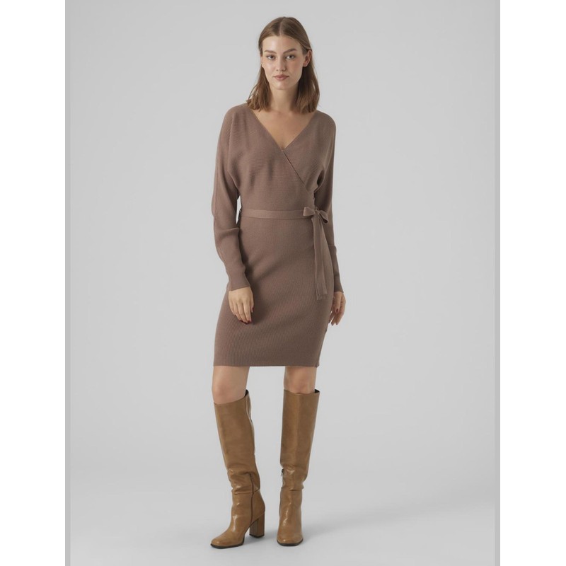 VERO MODA Female Knitted Dress VMHOLLYREM Long Dress, Brown Lentil