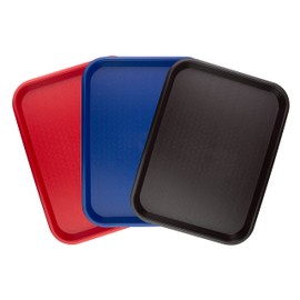 Set of 3 Rectangular Plastic Service Bowls - 1 Red 1 Blue 1 Brown