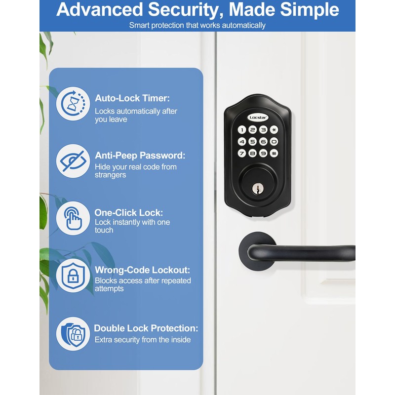 Keyless Entry Door Lock, Smart Keypad Deadbolt for Front Door,