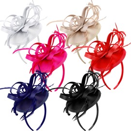 Roshtia 6 Pcs Derby Party Supplies Hat Headband for Women Fascinator Hats for Women Tea Party Hat Wedding Church Bridal Cocktail Feathers Hair Clip